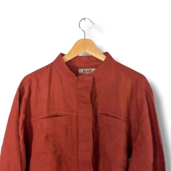 Flax Linen Grateful Jacket Spice Pockets Lagenlook Rust Orange Buttons $214 - Picture 5 of 11
